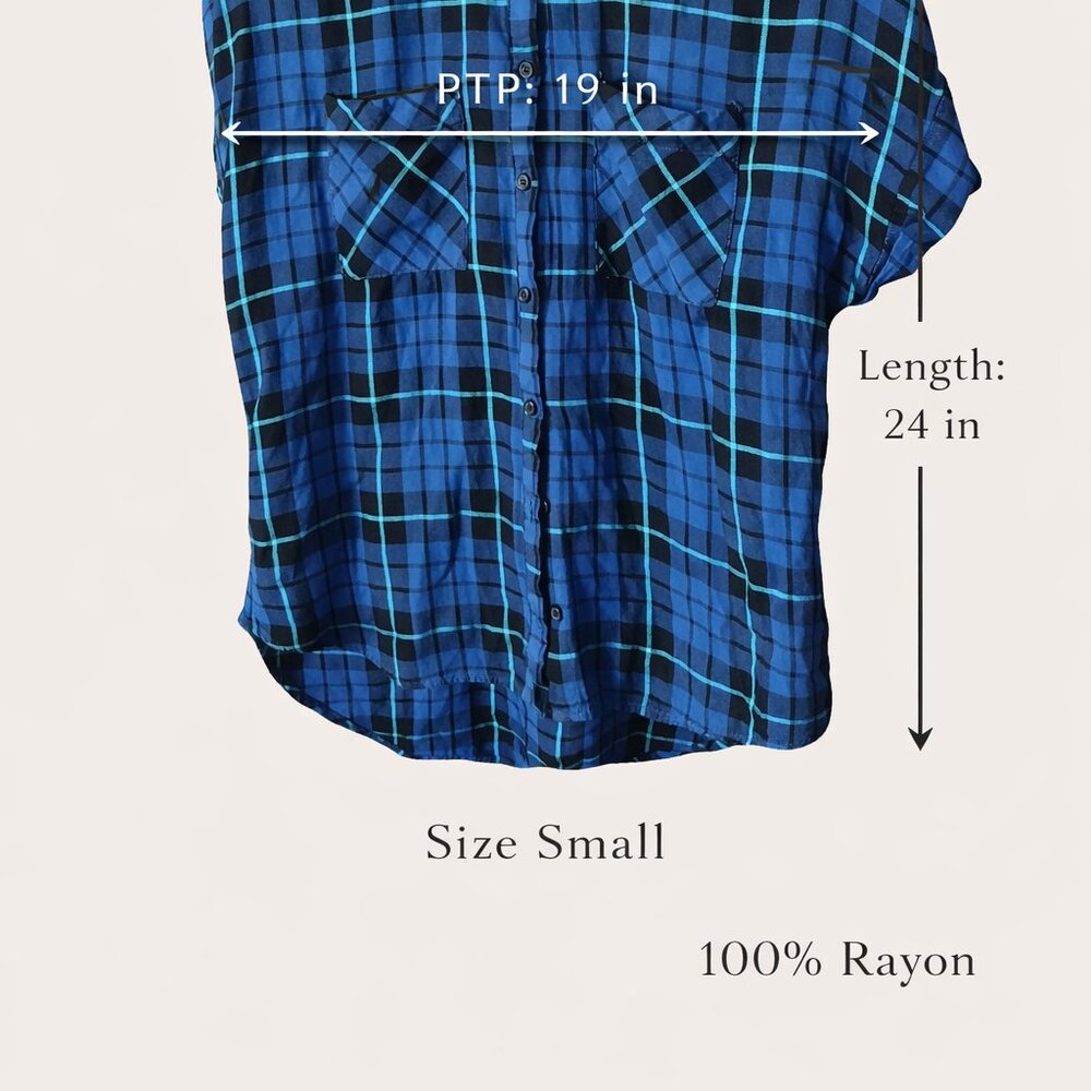 Como Vintage Petite Plaid Button Front Blouse Size Small - Picture 3 of 8